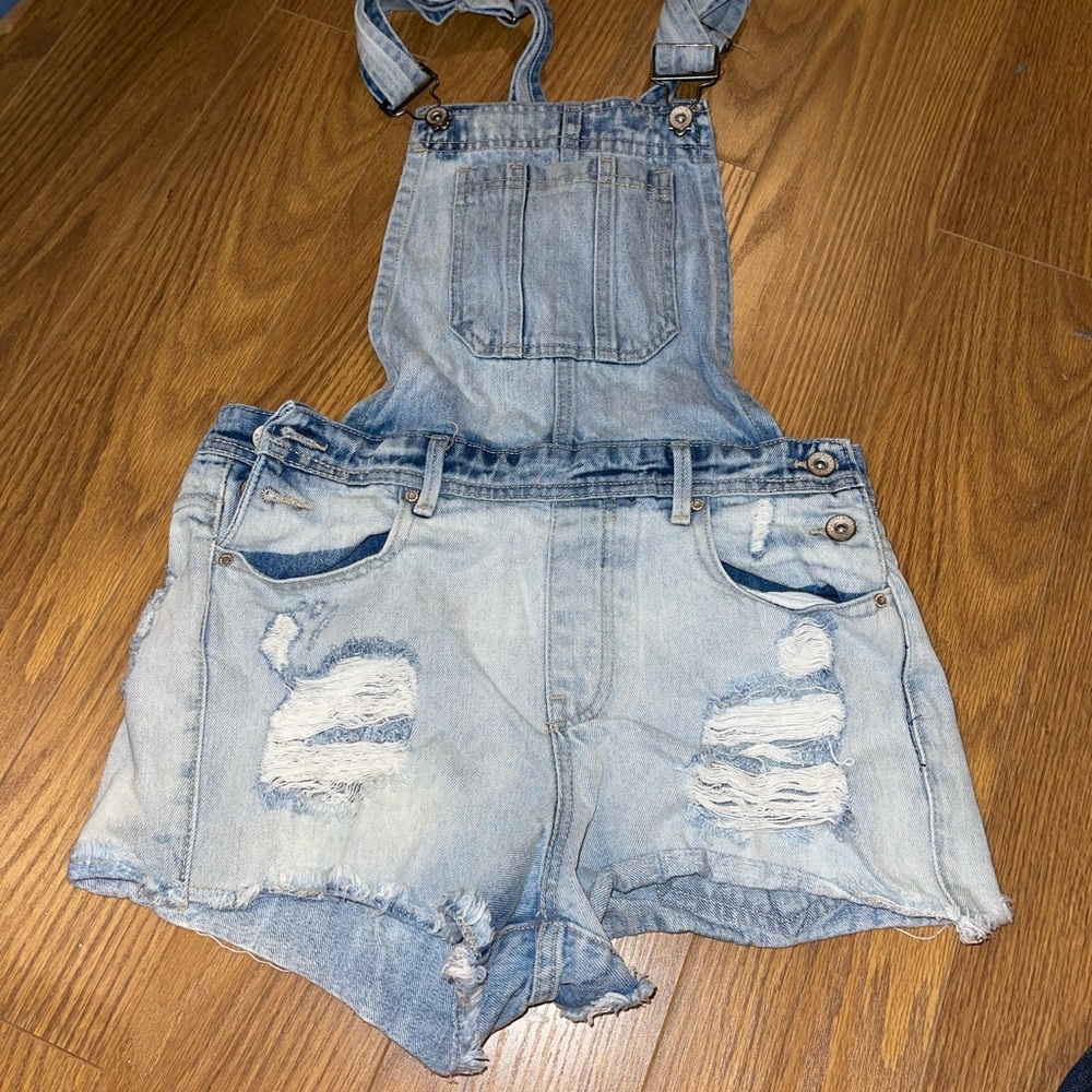 Vintage Forever 21 denim overall short shorts